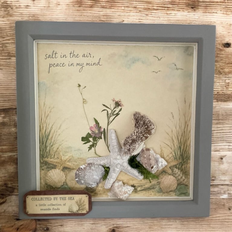 Handmade Coastal Wall Art, Rustic Hand Painted Frame, Seaside Decor