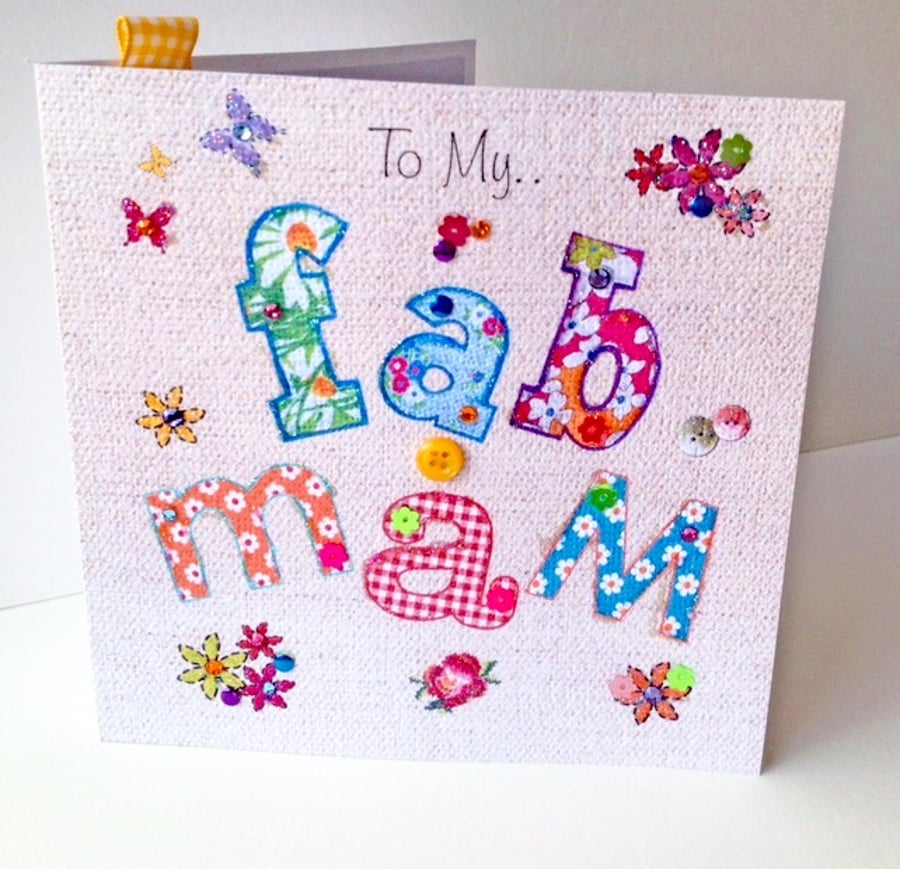 Mother's Day Greeting Card,Printed Applique Design,HandFinished Mothers Day Card
