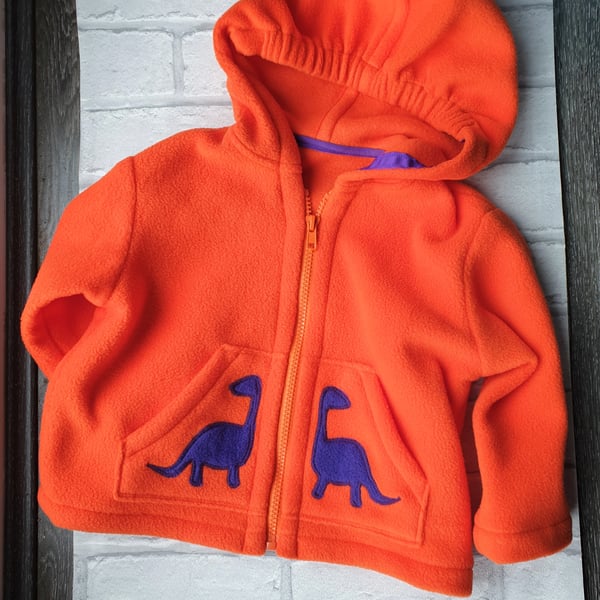 Fleece hooded jacket with dinosaur applique detail