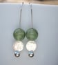 Earrings, Prehnite and hammered silver disc drop earrings, recycled silver, ARC - Image 5