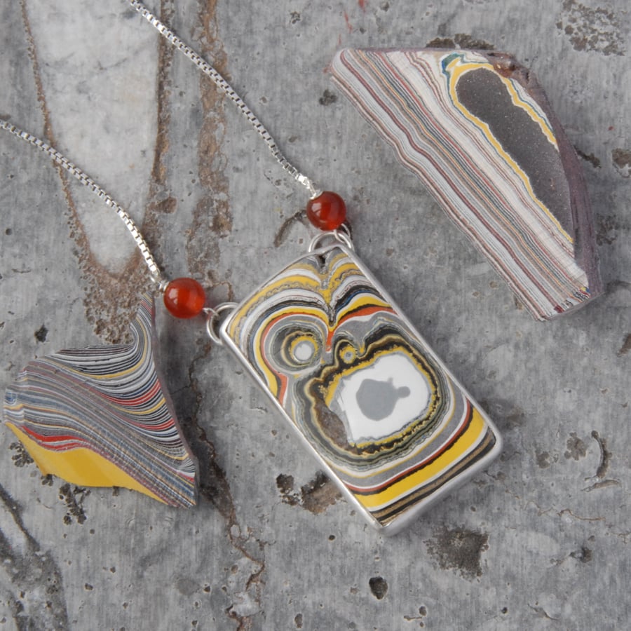 Monster fordite and sterling silver pendant