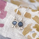 Raw sapphire gemstone earrings, silver hoop earrings