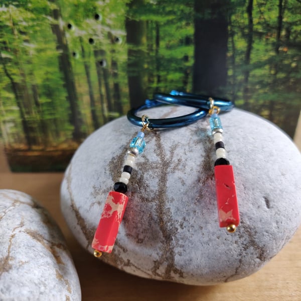 Fun bead earrings with stainless steel huggie hoops