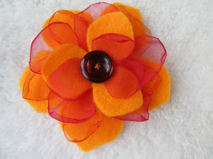 Orange flower hair clip