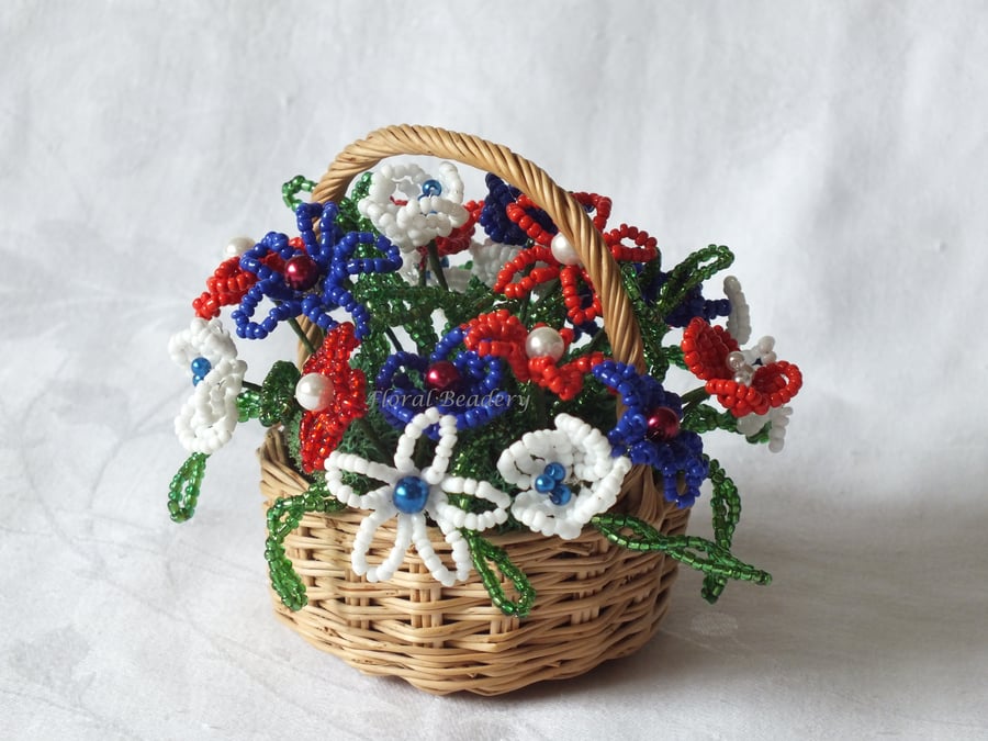 Basket of French Beaded Flowers 