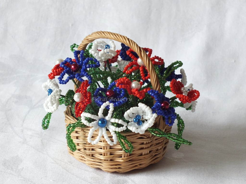 Basket of French Beaded Flowers 