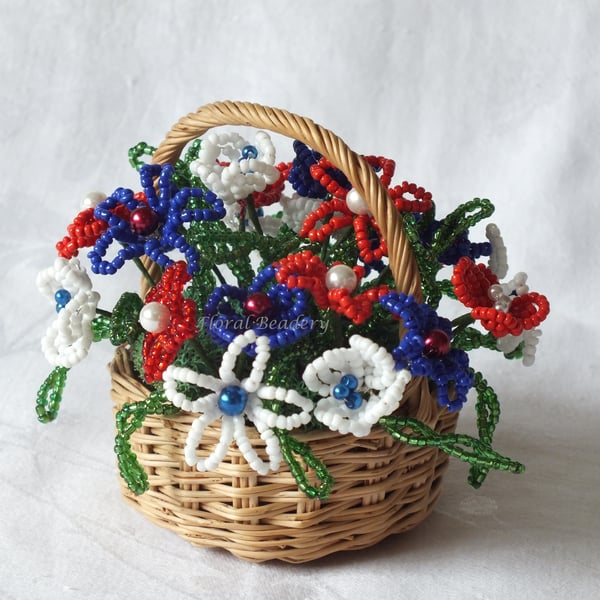 Basket of French Beaded Flowers 