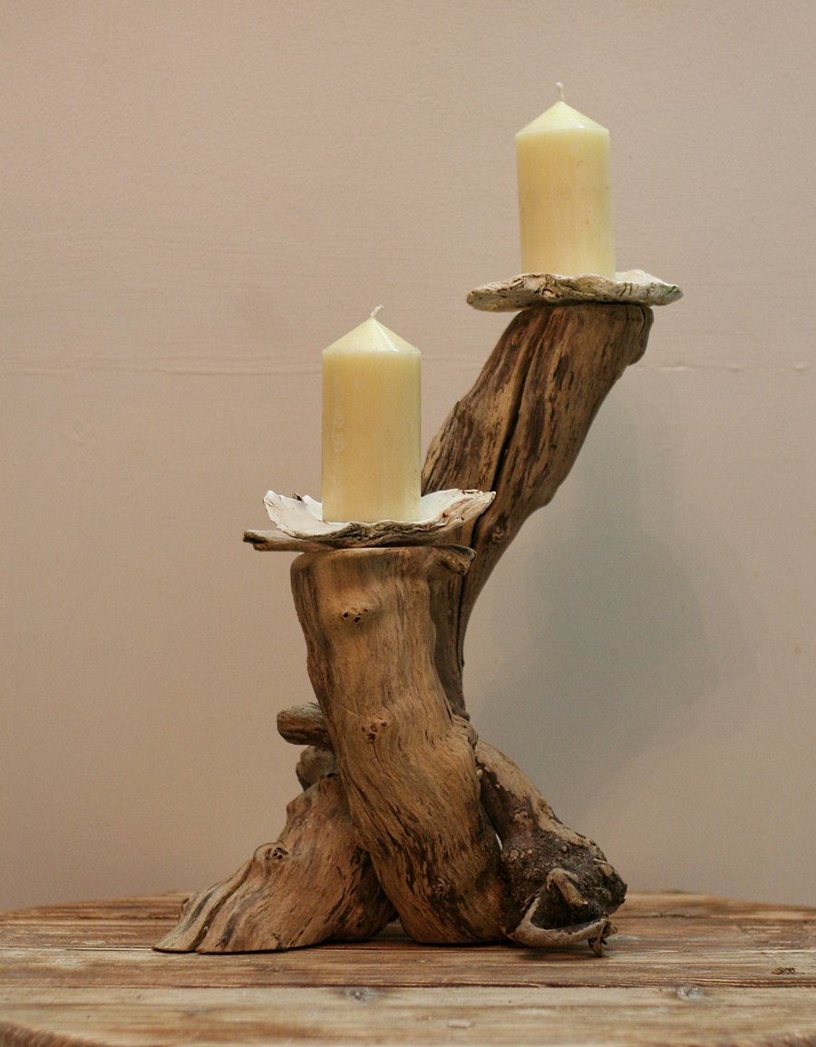 Driftwood candelabra, Drift Wood Candle holder, Drift wood table decoration.