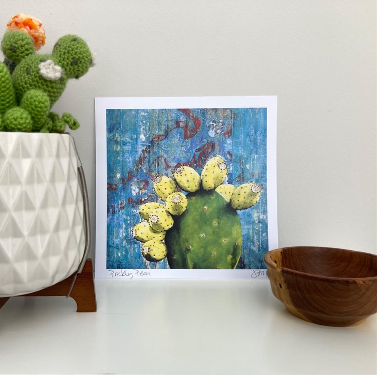 8"x8" Prickly Pear Cactus art print on paper