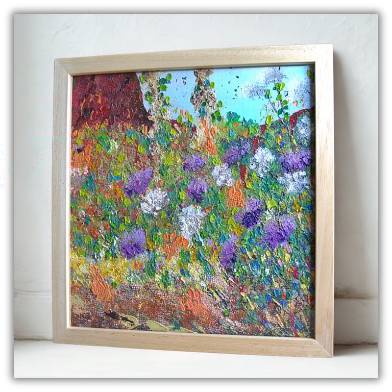 Oil painting - landscape - Scotland - wildflowers - framed art - red rock