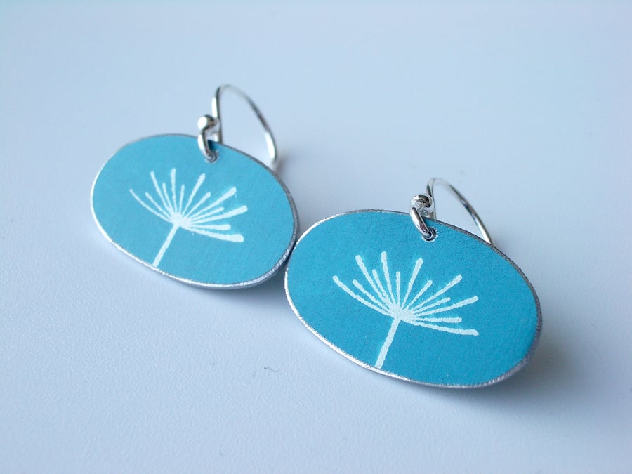 Dandelion seed earrings in blue and silver