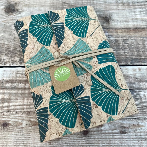 Cork Journal with Blue Ginkgo Leaves 