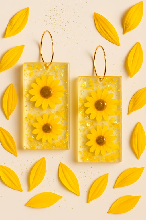 Double Sunflower Resin Statement Dangle Earrings