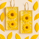 Double Sunflower Resin Statement Dangle Earrings
