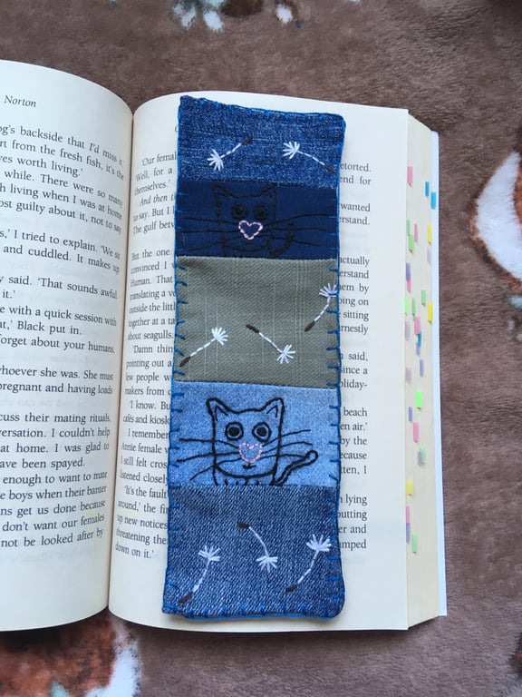 Handmade fabric Bookmark - Cats and Dandelion Seeds - Book accessories