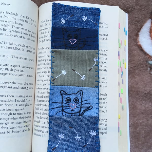 Handmade fabric Bookmark - Cats and Dandelion Seeds - Book accessories