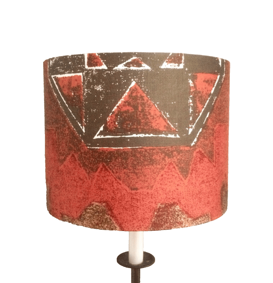 70s 80s Abstract Red Orange Aztec Geometric VIntage fabric Lampshade