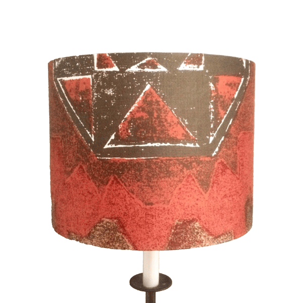 70s 80s Abstract Red Orange Aztec Geometric VIntage fabric Lampshade