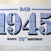 Happy 70th Birthday Dad Card - Born In 1945 British Facts A5 Greetings Card 