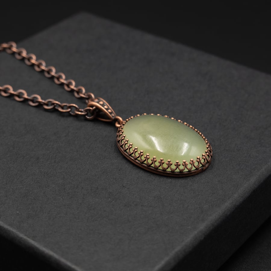  Jade and copper pendant necklace,  Leo, Virgo, Taurus jewelry