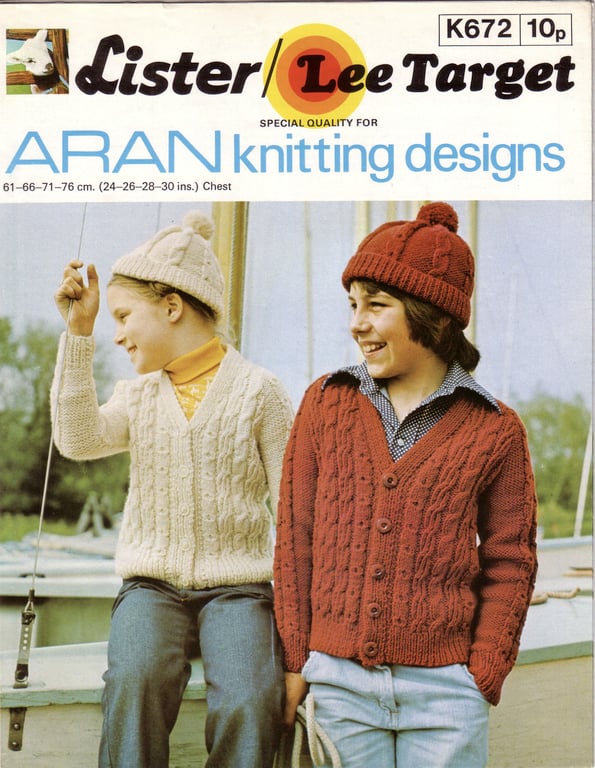 Vintage Knitting Pattern K672: from Lister Lee, Aran Cardigan and Beanie