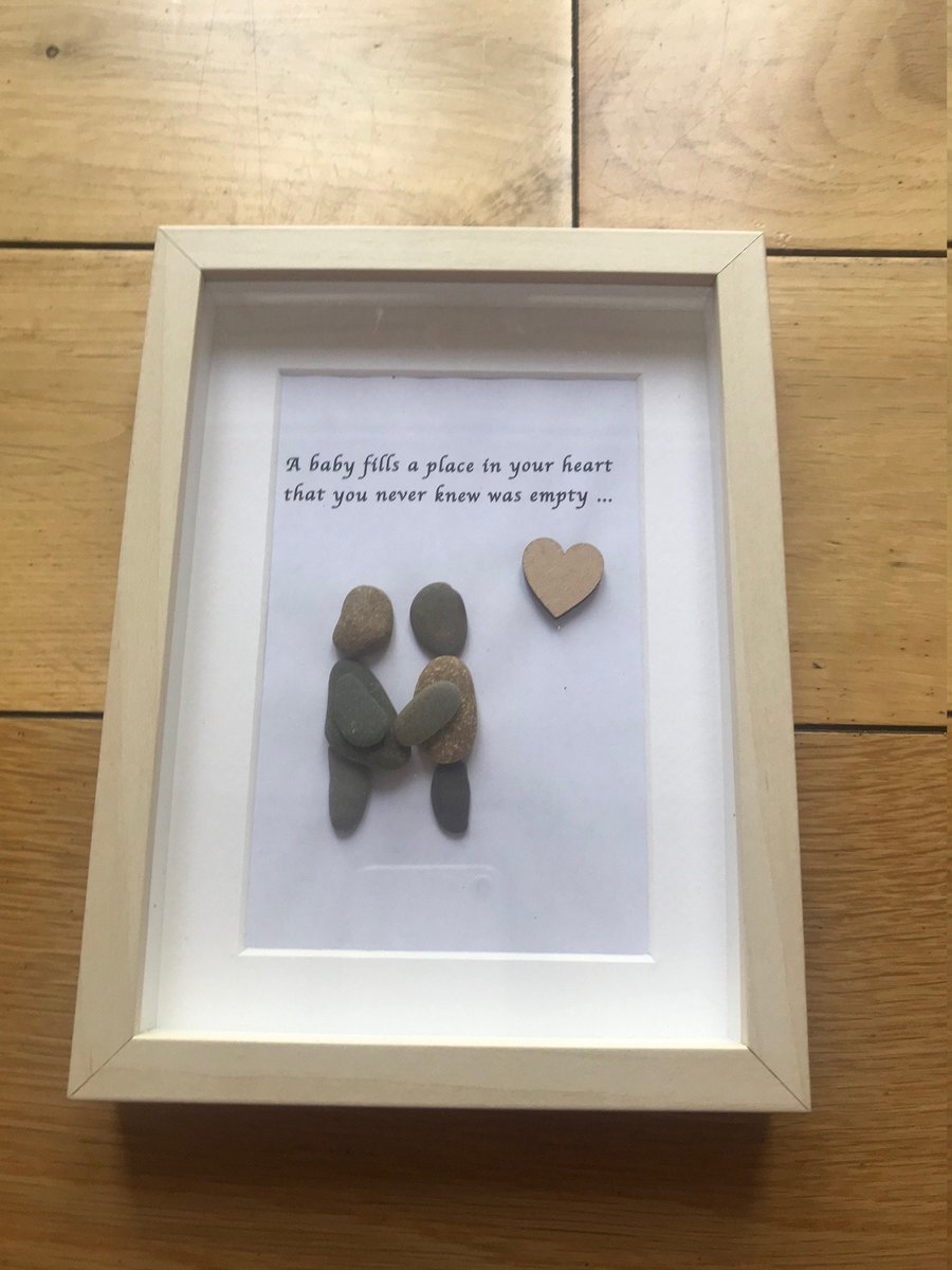 New Baby Pebble Artwork, Pebble Artwork Frame, Newborn Baby Gift, Mum to be gift