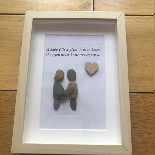 New Baby Pebble Artwork, Pebble Artwork Frame, Newborn Baby Gift, Mum to be gift