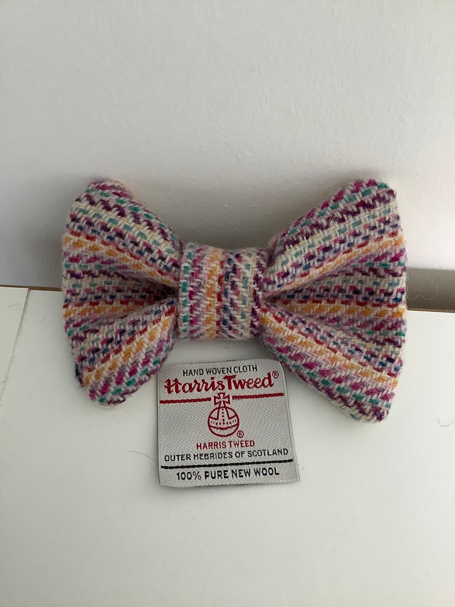Harris Tweed Dog Bow Tie, Nice multi coloured stripe ,over the collar bow tie