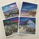 4 Coastal Themed Art Cards Set