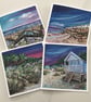 4 Coastal Themed Art Cards Set