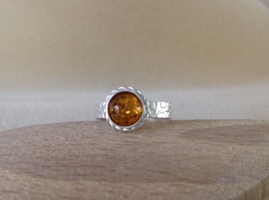 Baltic Amber Sterling and Fine silver fancy embossed ring