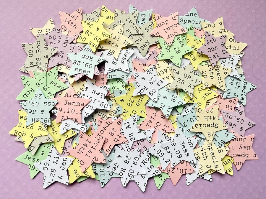 Pastel Personalised Star Confetti, Any Wording Custom Stars, Wedding Decor 