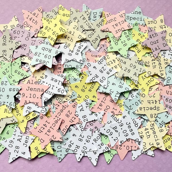 Pastel Personalised Star Confetti, Any Wording Custom Stars, Wedding Decor 
