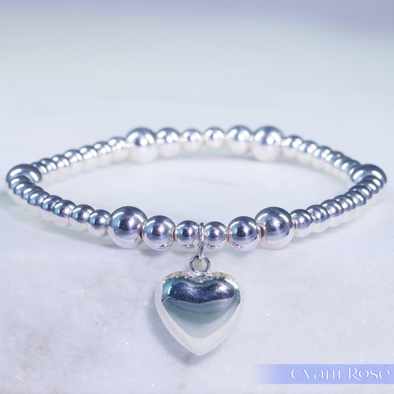Bracelet sterling silver heart charm stunning statement piece handmade