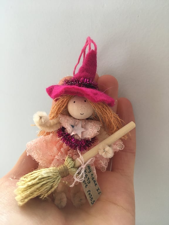 Tiny Witch Doll Hanging Decoration - Pink 