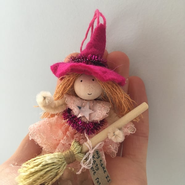Tiny Witch Doll Hanging Decoration - Pink 