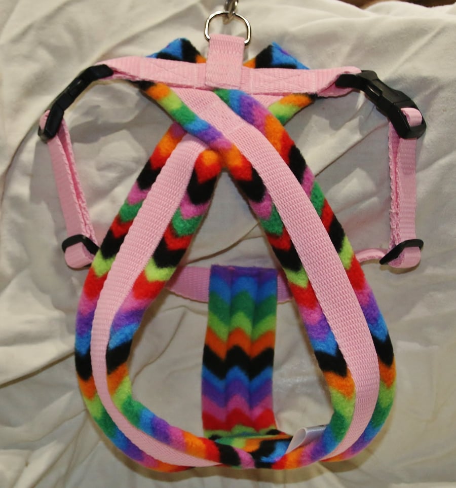 Luxurious Multicoloured ZigZag Fleece Lined Dog Harness, Handmade, Lightweight