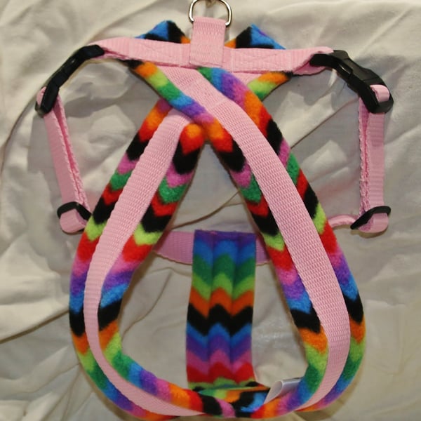 Luxurious Multicoloured ZigZag Fleece Lined Dog Harness, Handmade, Lightweight