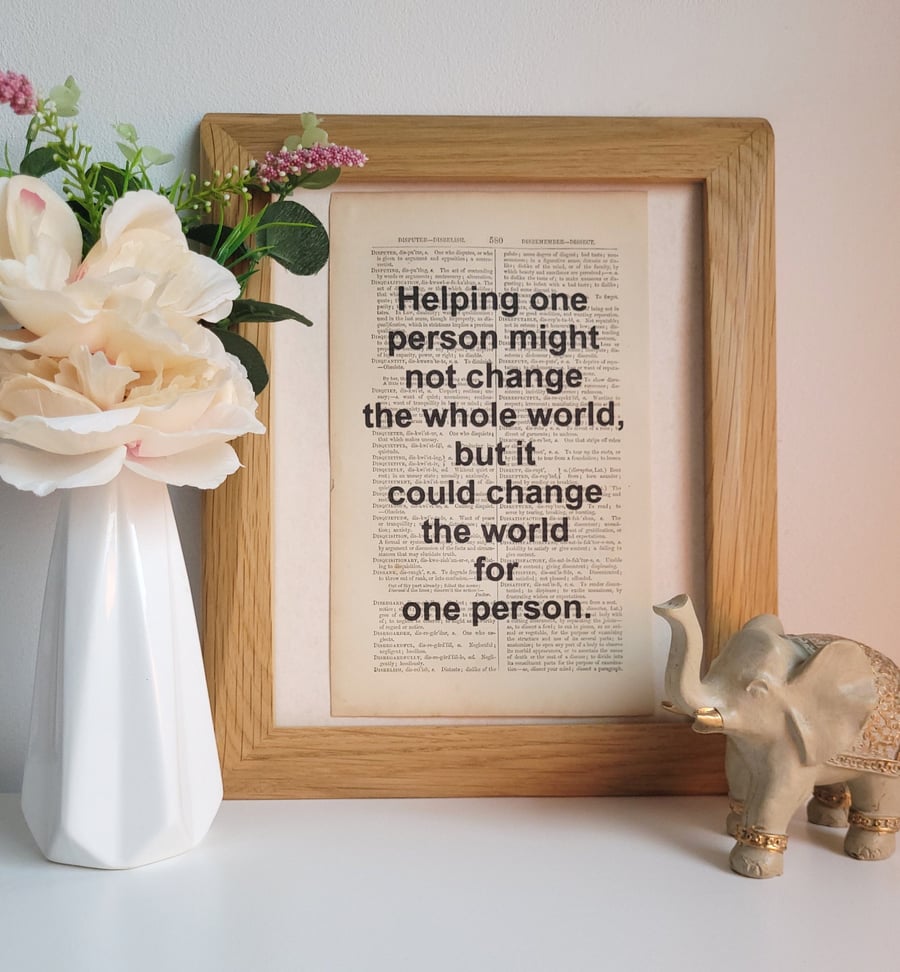 Unframed 1800s Dictionary Quote Print-Change The World For One Person-Print Only