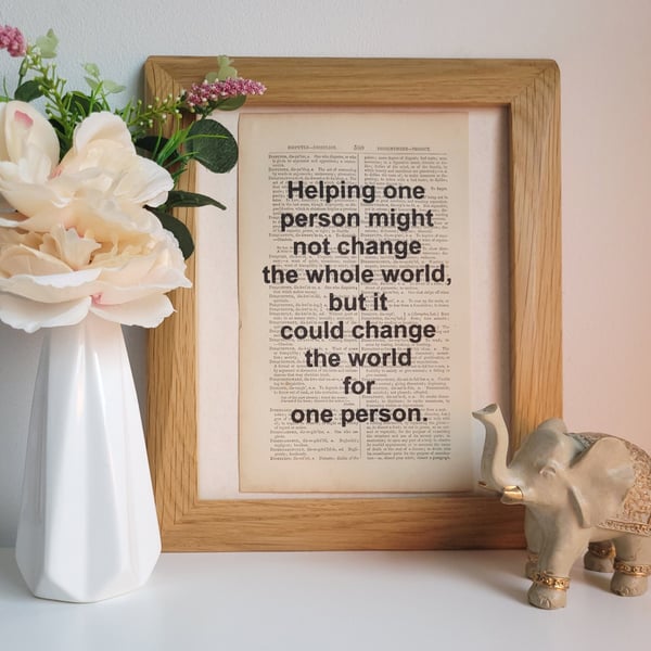 Unframed 1800s Dictionary Quote Print-Change The World For One Person-Print Only