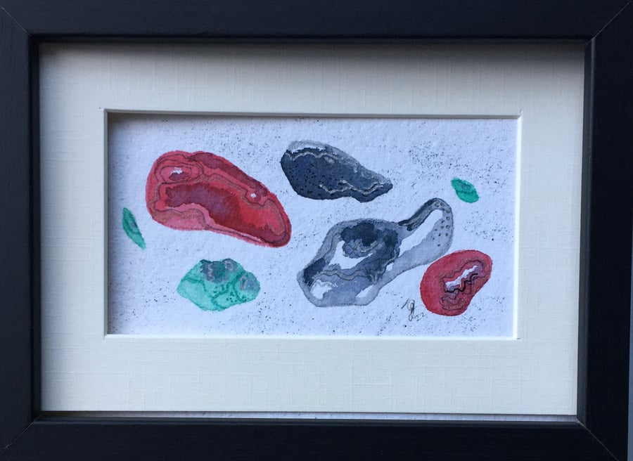 Red and Green pebbles original art 