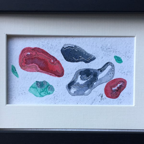 Red and Green pebbles original art 