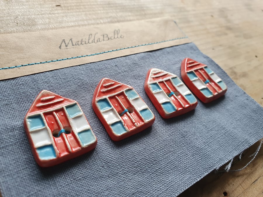 Set of Four Red Beach Hut Ceramic Buttons
