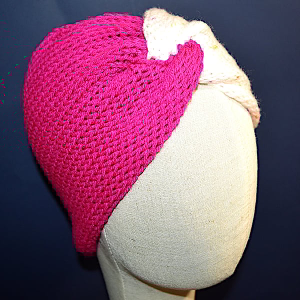 Handcrafted Twisted Head Wrap Ear Warmer 2 Tone Pink