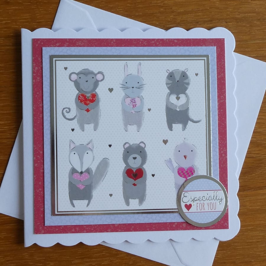 Cute Animals and Hearts Card - Especially For You