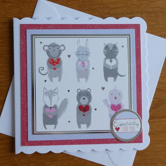 Cute Animals and Hearts Card - Especially For You