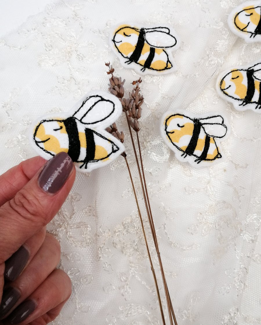 Embroidered Bee Brooch, Bee Pin, Bee Badge