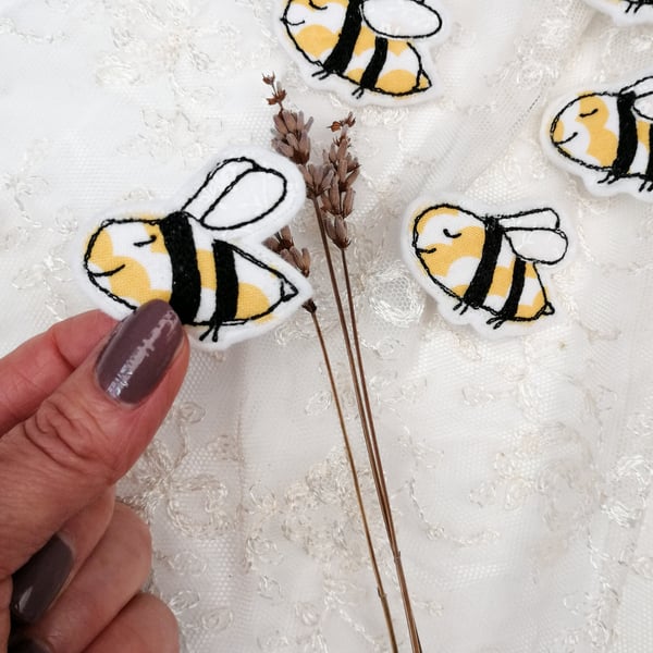 Embroidered Bee Brooch, Bee Pin, Bee Badge