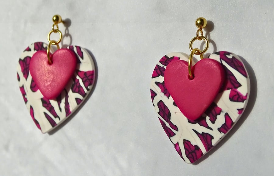 Double Heart – Handmade Polymer Clay Earrings