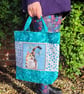 Cat shopping bag cat with dragonflies teal green tote bag - Image 2